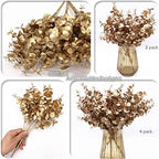 CATTREE Artificial Golden Eucalyptus Decorations, Fake Gold Plants Shrubs Faux Simulation Foliage for Wedding Party Indoor Hotel Hall Table Centerpieces Christmas DIY Decor Planting Filler - 4 Pack - Image 4