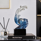 Modern Abstract Decorative Wave Statue, Blue Abstract Art Home Decor,Crystal Ball Art Wave Resin Sculpture, Office Desk Stand, Dining Table Center Decorative Aesthetics(B,Navy-Blue) - Image 3