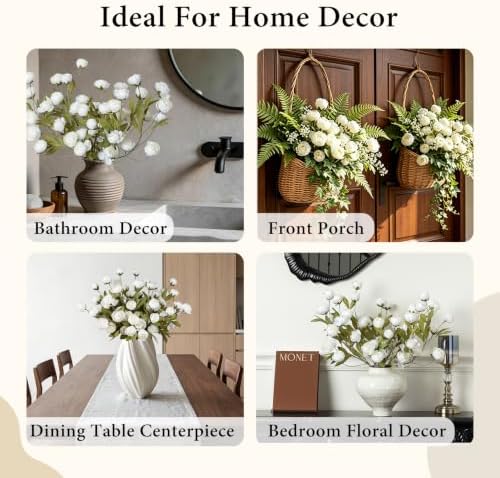 GIAUMA 8 Pcs 27" Faux Silk Peony Artificial Flowers Stems for Vase White - Image 4