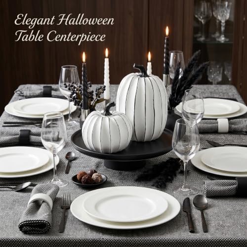 FESTGLOX White and Black Halloween Pumpkin Decor, Small Resin Pumpkin Set - Image 3
