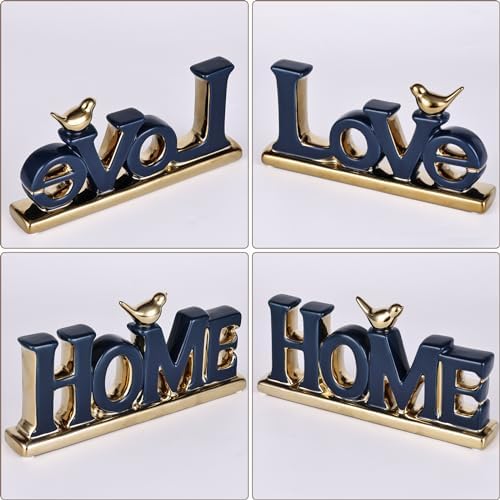 Love Sign Decor,Blue and Gold Room Decor Aesthetic, Knick Knack Shelf,Gold Bird Decor, Boho Bookshelf,Abstract Gold Statue,for Living Room,Bedroom, Contemporary Tv Stand Set of 2 (2, Blue) - Image 4