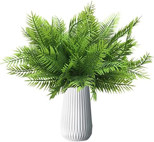 Artificial Ferns Plants, Fake Plastic Fern Leaves Shrubs Faux Plant Bushes for Outdoor Indoor Greenery Grass Home Garden Decor UV Resistant Table Arrangements DIY Decoration Planting Filler - 4 Pack - Image 3