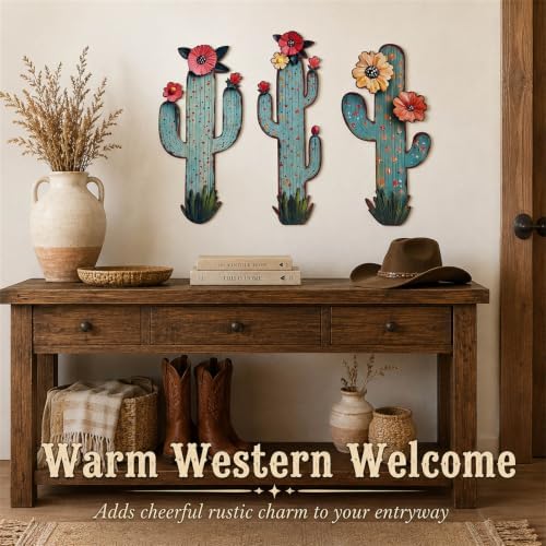 flangairy 3 Pcs Metal Cactus Wall Art, Southwestern Decor for Living Room - Image 7