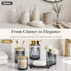 5 Piece Glass Bathroom Accessories Set, Black & Gold Vanity Countertop Set - Image 5