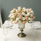 Artificial Rose Flowers 20 Heads 2 Bundles Silk Bouquet, Champagne & Cream - Image 2