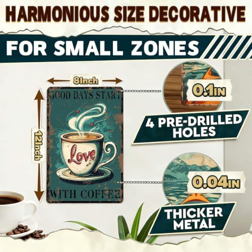 Funny Coffee Metal Tin Signs Good Days Start With Coffee Vintage Wall Decoration Poster For Home Kitchen 12x8 Inch - Image 2