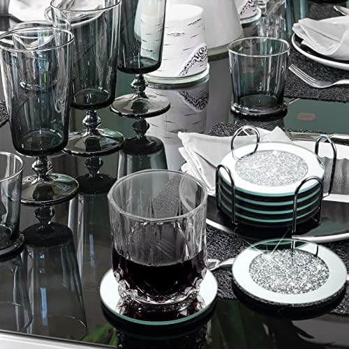 Jetec 6 Pcs Mirrored Glass Coasters with Holder, Bling, Silver, 4 Inch - Image 5