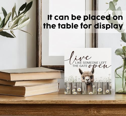 Alpaca Signs - Farm Cottagecore Animal Office Kitchen Bedroom Decor,Rustic Farmhouse Live like Someone Left the Gate Open Home Decor Signs,Alpaca Gifts for Women,6x6 - Image 3