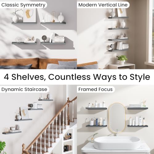 BAYKA Gray Floating Shelves 15.7in, Set of 4, Wall Mount Rustic Wood Shelf - Image 5