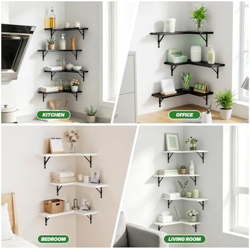 NATURE'S SOURCE Corner Floating Shelves Wall Mounted, White, Set of 4 - Image 6
