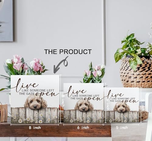 Goldendoodle Wooden Box Sign, Rustic Farmhouse Live Like Someone Left the Gate Open Signs for Home Decor,Farm Dog Office Kitchen Bedroom Decor,Goldendoodle Gifts for Kids Women Men,8x8 - Image 6