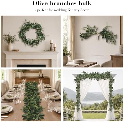 100PCS 10in Faux Olive Leaves Stems Bulk for Wedding Hotel Decor - Image 2