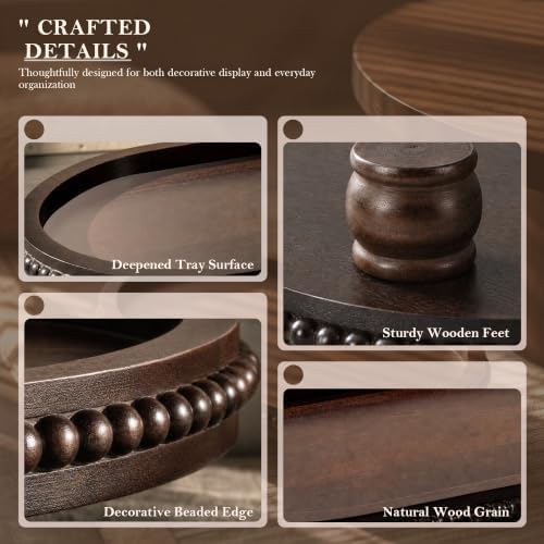Acacia Wood Oval Decorative Tray for Rustic Living Room Decor, Dark Brown - Image 6