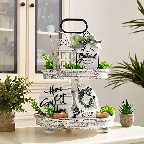 Houmury Set of 16 Farmhouse Tiered Tray Decor with 1 Lantern Artificial Plant& Cutting Board Sign for Rustic Home Kitchen Decor Tier Tray Decor Set (Tiered Tray Not Included) - Image 2