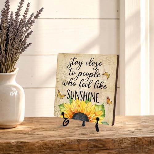Sunflower Decor for Rustic Farmhouse Country Room, Sunshine Wooden Sign for Home Living Room Yellow Kitchen Decor, Sunshine Gifts for Women (A13) - Image 4