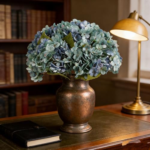 Kimura's Cabin 6pcs Hydrangea Artificial Flowers Silk Fake Hydrangeas,Blue - Image 5