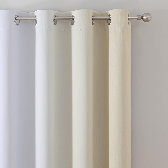 Beige and Greyish White Ombre Blackout Curtains Living Room 96 Inches Long | - Image 4