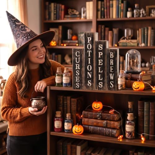 Lineshading 4 Pcs Halloween Table Decoration Wooden Book, Spell Potion Sign - Image 6