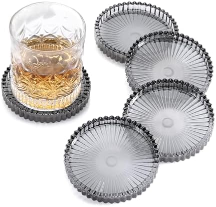Modern Clear Coaster Set of 5- Glass Coasters for Drinks, Clear Black by Unknown