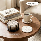 Lazebox Coasters Set of 8 for Drinks, 4 Inch Large Coasters for Coffee Table, Tabletop Protection for Hot & Cold Drinks, Versatile Coasters for Home Decor, Non-Slip & Easy to Clean, Brown - Image 2