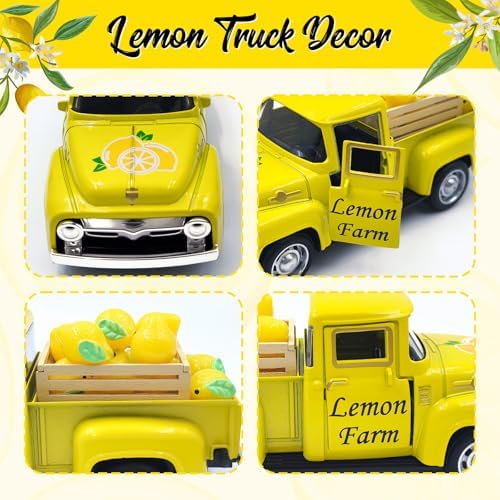 Lemon Decor Vintage Truck Decor Mini Lemons & Wooden Crate, Yellow - Image 4