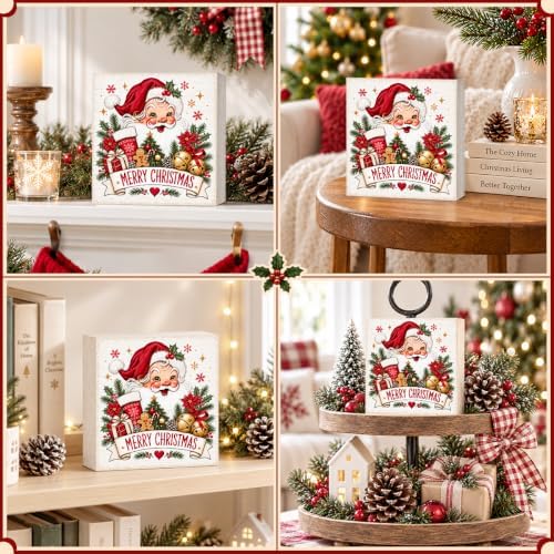 Christmas Decorations, Vintage Merry Christmas Wood Box Sign - Image 4