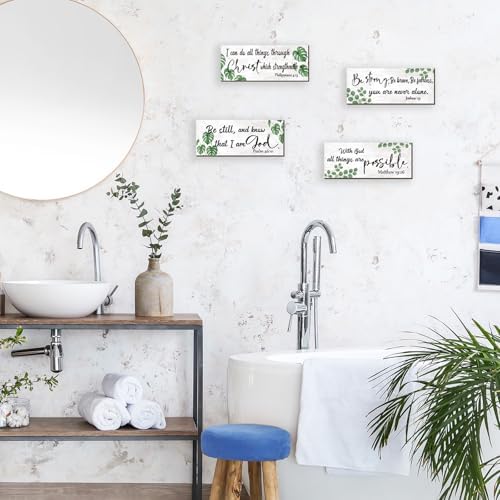 4 Pieces Green Bathroom Decor Christian Wall Decor Motivational Religious Prayer Sign with Eucalyptus Tropical Leaves for Home Living Room Office Bedroom Bathroom(Green, 10x4 In) - Image 7