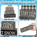 Yuntau 4 Pcs Winter Table Decorations Wooden Snowman Tiered Tray Decor - Image 6