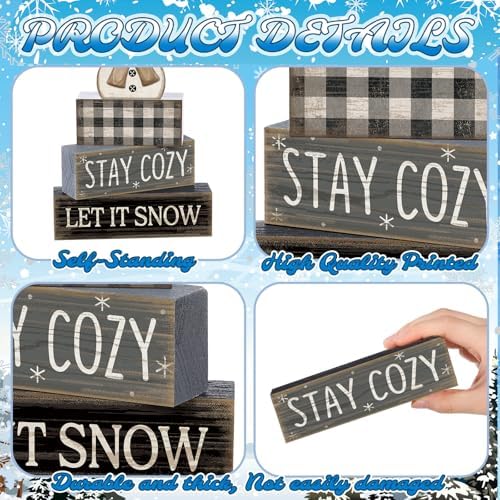 Yuntau 4 Pcs Winter Table Decorations Wooden Snowman Tiered Tray Decor - Image 6