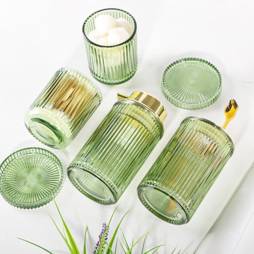 4pcs Green Glass Bathroom Accessories Set - Image 5