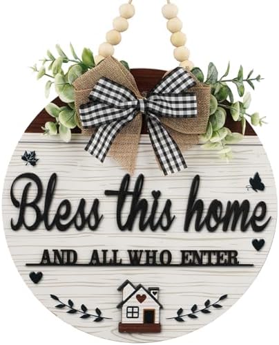 3D Bless This Home And All Who Enter Wooden front Door Signs，Door Decorations Hanging,Christian Jesus Home Porch Wall Decor，Spring Wreaths，Door Wreaths for Front Door Outside All Season by Unknown