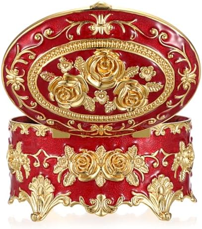 Hipiwe Oval Jewelry Box Classic Metal Trinket Organizer Ring Storage Box - Image 7