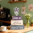 Spring Decoration For Home Wooden Lavender Tiered Tray Decor Rustic Spring Block Sign with Lavender Farmhouse Tabletop Spring Decor Centerpiece for Tables Seasonal Home Easter Decor - Image 3