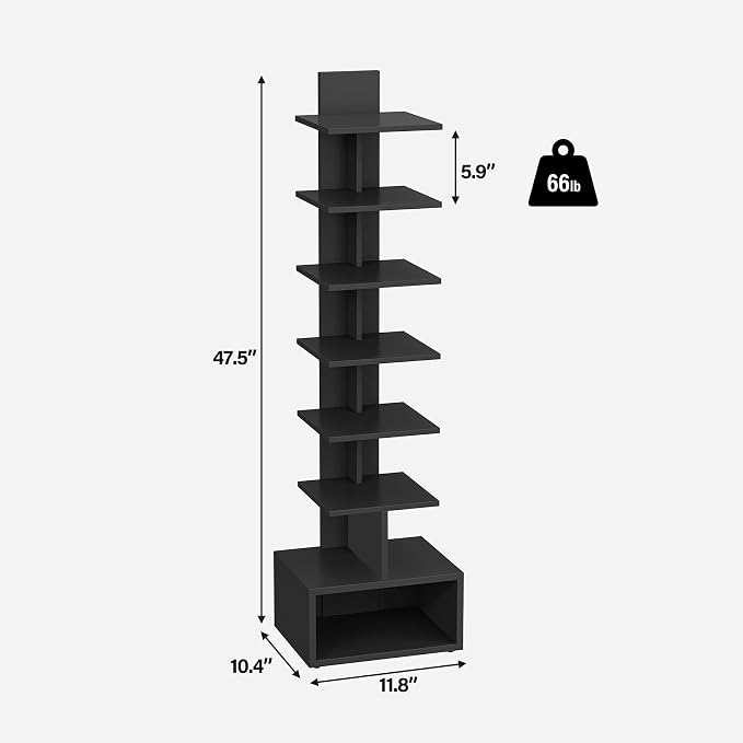 TUTOTAK Narrow Bookshelf, Vertical 8-Tier Bookcase, Spine Book Shelf - Image 2