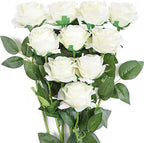 10Pcs Artificial White Roses Real Touch Roses Fake Silk Flower with Stems by JUSTOYOUARTIFICIALFLORAL