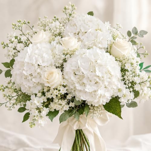 4 PCS White Hydrangea Artificial Flowers, Latex UV Resistant Fake Flowers - Image 5
