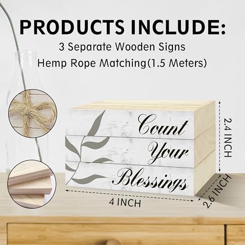 Mini Decorative Books For Home Decor, Small Bible Faux Wood Book Stack Decoration, Count Your Blessings Grateful Stacked Display Books Decorations For Mantel Thanksgiving Decor, Three Pieces -A(13) - Image 6