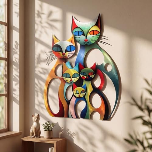 Wesiti Metal Cat Wall Art Decor Colorful Sculptures Mid Century 13.78x11 - Image 3