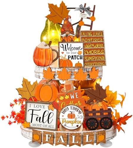 Fairysandy 21 Pcs Fall Tiered Tray Decor, Thanksgiving Table Sign, Gnome by FairySandy