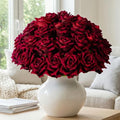 Ttranewsoo 36PCS Bulk Burgundy Artificial Flowers, Black Red Fake Roses with Stems for Fall Wedding Centerpieces, Autumn Events, Thanksgiving & Table Decor, 16.5 Inch by Ttranewsoo