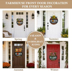 Interchangeable Welcome Sign for Front Door with 4 Seasonal Wreath and 14 Changeable Icons, Home Sweet Home for Spring Summer Fall Winter All Seasons Holiday, Rustic Round Wood Wreath Door Decoration - Image 2