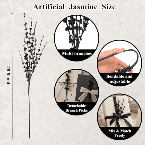 5Pcs Black 29.5" Artificial Jasmine Flowers for Halloween DIY Wreath Decor - Image 2