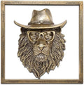 JJALIGHTS Exquisite Resin Animal Head Wall Sculpture (Gift Metal Frame) - Imitation Copper Vintage Decor for Living Room, Bedroom & Office | Decorative Wall Hanging Art (Lion) by JJALIGHTS