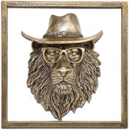 JJALIGHTS Exquisite Resin Animal Head Wall Sculpture (Gift Metal Frame) - Imitation Copper Vintage Decor for Living Room, Bedroom & Office | Decorative Wall Hanging Art (Lion) by JJALIGHTS