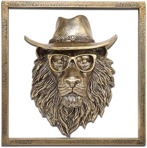 JJALIGHTS Exquisite Resin Animal Head Wall Sculpture (Gift Metal Frame) - Imitation Copper Vintage Decor for Living Room, Bedroom & Office | Decorative Wall Hanging Art (Lion) by JJALIGHTS