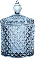 Sizikato Diamond Faceted Crystal Glass Candy Jar with Lid, Blue Decorative Jar, Jewelry Box, Cotton Swab Storage Holder. by Sizikato