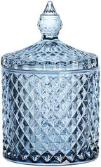 Sizikato Diamond Faceted Crystal Glass Candy Jar with Lid, Blue Decorative Jar, Jewelry Box, Cotton Swab Storage Holder. by Sizikato