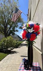 Admired by Nature 40 Stem Artificial Flowers Roses Lily Peony Mixed Bush Spring Faux Flower Arrangement for Outdoor & Indoor Wedding Home Decor, Cemetery Decorations for Grave, Red White Blue - Image 5