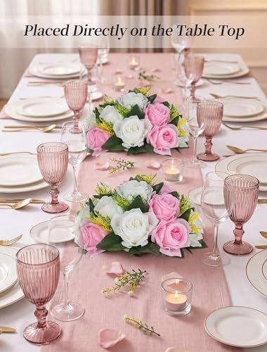 BLOSMON Flower Balls Rose Centerpieces: 2 Pcs 9.5 Inch Pink Fake Flowers - Image 3