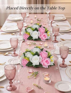 BLOSMON Flower Balls Centerpieces for Table: 6 Pcs Pink White Faux Roses - Image 2